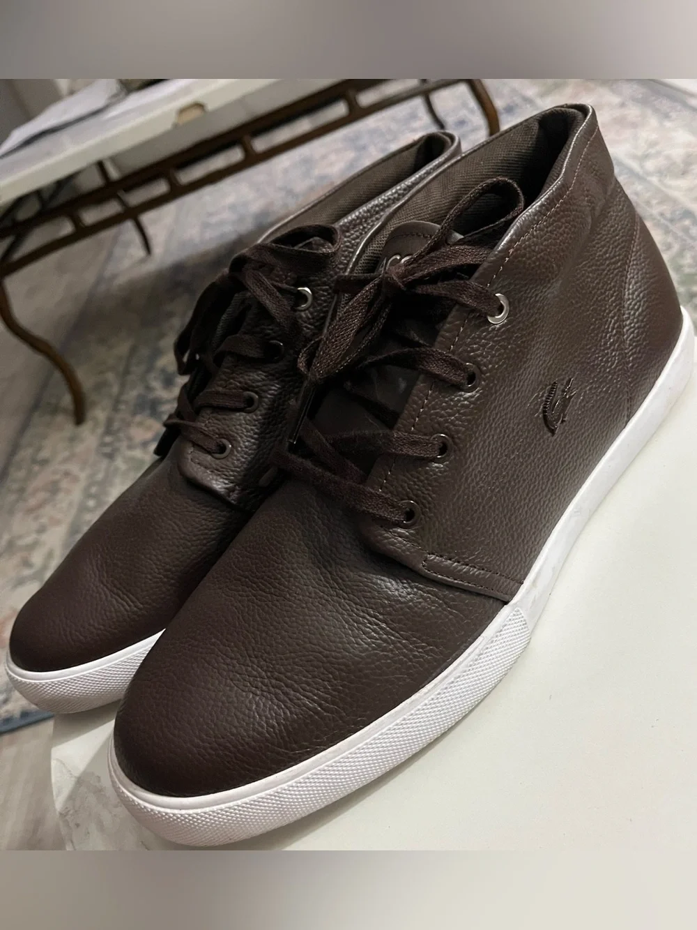 Lacoste Men’s Dark Brown Leather Chukka Boots with White Sole